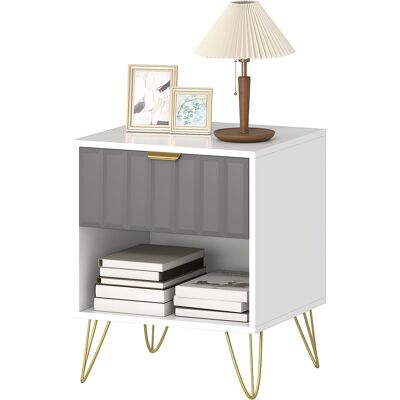 HOMCOM Table de chevet, table d'appoint compartiment ouvert, tiroir et poignée, pieds en acier, 45 x 40 x 55, blanc - Publicité HOMCOM Table de chevet, table d'appoint compartiment ouvert, tiroir et poignée, pieds en acier, 45 x 40 x 55, blanc - Publicité