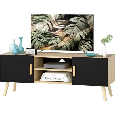 HOMCOM Meuble TV meuble télé bois banc TV jusqu'à 50 pouces avec étagères, 2 placards et passe-câbles, chêne - Publicité HOMCOM Meuble TV meuble télé bois banc TV jusqu'à 50 pouces avec étagères, 2 placards et passe-câbles, chêne - Publicité
