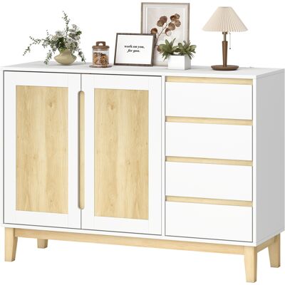HOMCOM Buffet, meuble de rangement avec 2 portes et 4 tiroirs, étagère réglable, 120 x 40 x 86 cm, blanc et chêne - Publicité HOMCOM Buffet, meuble de rangement avec 2 portes et 4 tiroirs, étagère réglable, 120 x 40 x 86 cm, blanc et chêne - Publicité