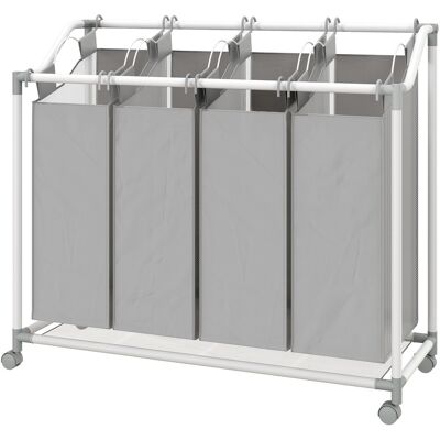 HOMCOM Panier à linge mobile, chariot linge sale, corbeille à roulettes avec 4 sacs amovibles, 4 x 40L, 97 x 38 x 81 cm, gris - Publicité HOMCOM Panier à linge mobile, chariot linge sale, corbeille à roulettes avec 4 sacs amovibles, 4 x 40L, 97 x 38 x 81 cm, gris - Publicité