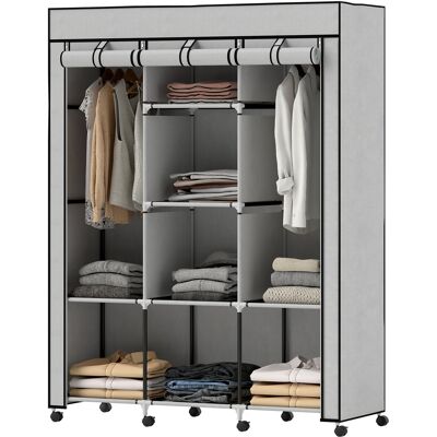 HOMCOM Armoire penderie multi-rangement - 8 étagères, 2 barres - non tissé gris - Publicité HOMCOM Armoire penderie multi-rangement - 8 étagères, 2 barres - non tissé gris - Publicité