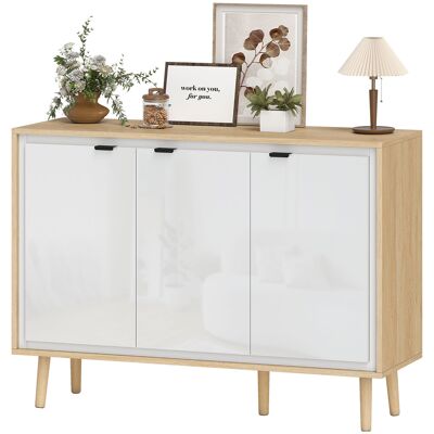 HOMCOM Buffet à haute brillance, meuble de rangement avec 3 portes, étagères réglables, 107 x 35 x 77 cm, blanc et chêne - Publicité HOMCOM Buffet à haute brillance, meuble de rangement avec 3 portes, étagères réglables, 107 x 35 x 77 cm, blanc et chêne - Publicité