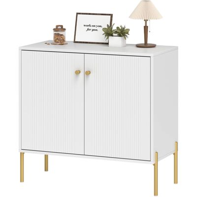 HOMCOM Buffet salon, meuble de rangement avec double porte cannelée, étagère réglable, pieds en acier, 80 x 39,1 x 76 cm, blanc - Publicité HOMCOM Buffet salon, meuble de rangement avec double porte cannelée, étagère réglable, pieds en acier, 80 x 39,1 x 76 cm, blanc - Publicité