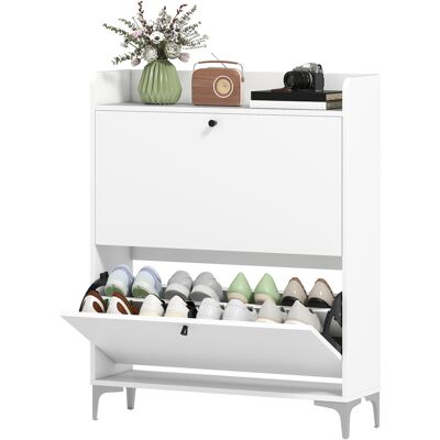 HOMCOM Meuble à chaussures 16 paires, armoire à chaussures avec 2 tiroirs rabattables, étagères réglables, 80x24x101cm, blanc - Publicité HOMCOM Meuble à chaussures 16 paires, armoire à chaussures avec 2 tiroirs rabattables, étagères réglables, 80x24x101cm, blanc - Publicité