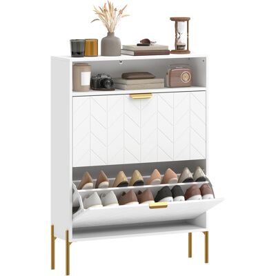 HOMCOM Meuble à chaussures 16 paires, armoire à chaussures étroite avec 2 tiroirs rabattables, compartiment ouvert, blanc - Publicité HOMCOM Meuble à chaussures 16 paires, armoire à chaussures étroite avec 2 tiroirs rabattables, compartiment ouvert, blanc - Publicité