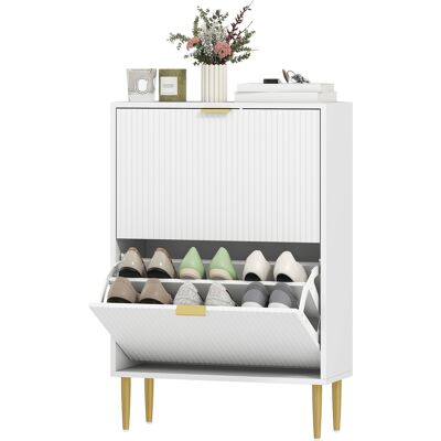 HOMCOM Meuble à chaussures 12 paires avec 2 tiroirs rabattables, portes cannelées et étagères réglables, 60x24x91,5cm, blanc - Publicité HOMCOM Meuble à chaussures 12 paires avec 2 tiroirs rabattables, portes cannelées et étagères réglables, 60x24x91,5cm, blanc - Publicité