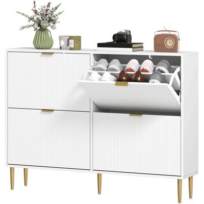 HOMCOM Meuble à chaussures 20 paires avec 4 tiroirs rabattables, portes cannelées et étagères réglables, 105x24x91,5cm, blanc - Publicité HOMCOM Meuble à chaussures 20 paires avec 4 tiroirs rabattables, portes cannelées et étagères réglables, 105x24x91,5cm, blanc - Publicité
