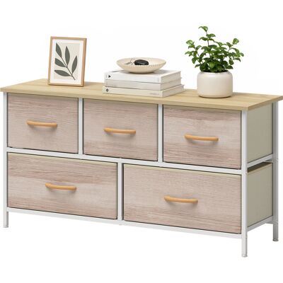 HOMCOM Commode 5 tiroirs en tissu Commode pour chambre Cadre en métal Meuble pour salon bureau Naturel et Blanc - Publicité HOMCOM Commode 5 tiroirs en tissu Commode pour chambre Cadre en métal Meuble pour salon bureau Naturel et Blanc - Publicité