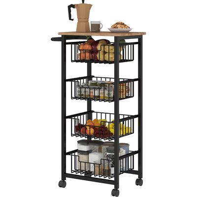 HOMCOM Chariot de rangement à 5 niveaux, desserte à roulettes, 4 paniers coulissants et plateau, 49,5x31x91cm, chêne et noir - Publicité HOMCOM Chariot de rangement à 5 niveaux, desserte à roulettes, 4 paniers coulissants et plateau, 49,5x31x91cm, chêne et noir - Publicité
