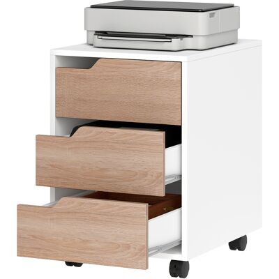 HOMCOM Caisson bureau mobile, meuble rangement bureau sur roulettes, 3 tiroirs, 40x50x57,5cm, blanc et chêne - Publicité HOMCOM Caisson bureau mobile, meuble rangement bureau sur roulettes, 3 tiroirs, 40x50x57,5cm, blanc et chêne - Publicité