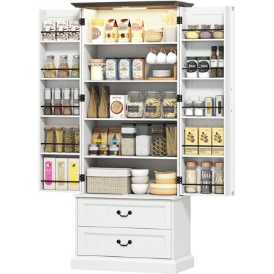 HOMCOM Buffet haut cuisine, armoire de cuisine, LED à capteur, 2 portes, tiroirs et étagères réglables, 76x39,5x183cm, blanc - Publicité HOMCOM Buffet haut cuisine, armoire de cuisine, LED à capteur, 2 portes, tiroirs et étagères réglables, 76x39,5x183cm, blanc - Publicité