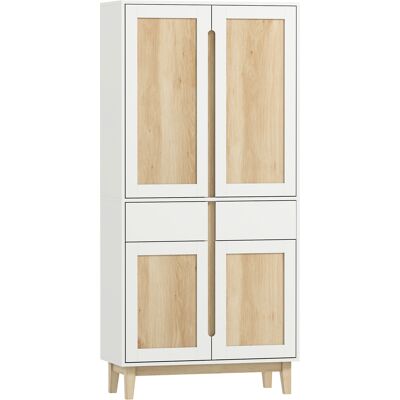 HOMCOM Buffet haut cuisine, armoire de cuisine avec 4 portes, 2 tiroirs et étagères réglables, 80x35x170cm, blanc et chêne - Publicité HOMCOM Buffet haut cuisine, armoire de cuisine avec 4 portes, 2 tiroirs et étagères réglables, 80x35x170cm, blanc et chêne - Publicité
