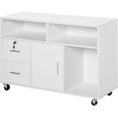 HOMCOM Support d'imprimante à 2 tiroirs meuble de rangement sur roulettes étagères ouvertes et placard, 100 x 35 x 65 cm, blanc - Publicité HOMCOM Support d'imprimante à 2 tiroirs meuble de rangement sur roulettes étagères ouvertes et placard, 100 x 35 x 65 cm, blanc - Publicité