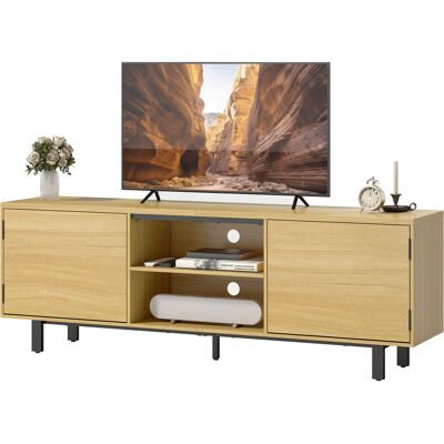 HOMCOM Meuble TV, meuble télé jusqu'à 65 pouces, 2 portes à ouverture par pression et 2 étagères, 160x35x55,5cm, bois naturel - Publicité HOMCOM Meuble TV, meuble télé jusqu'à 65 pouces, 2 portes à ouverture par pression et 2 étagères, 160x35x55,5cm, bois naturel - Publicité