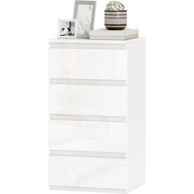 HOMCOM Commode slim, 4 tiroirs laqués, blanc, pour chambre. Publicité HOMCOM Commode slim, 4 tiroirs laqués, blanc, pour chambre. Publicité