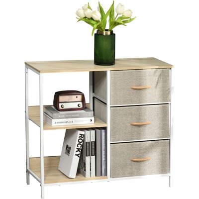 HOMCOM Commode Beige - 3 tiroirs, étagères Rangement - Publicité HOMCOM Commode Beige - 3 tiroirs, étagères Rangement - Publicité