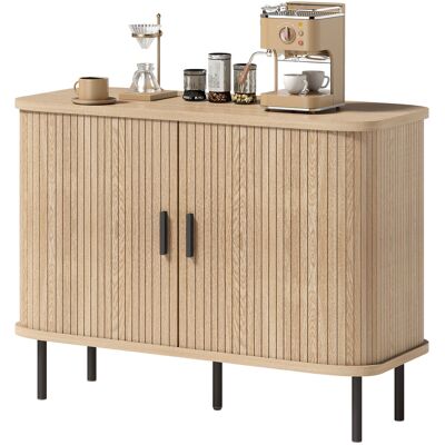 HOMCOM Buffet salon, meuble de rangement avec 2 portes coulissantes en tambour à lattes et 4 compartiments, chêne - Publicité HOMCOM Buffet salon, meuble de rangement avec 2 portes coulissantes en tambour à lattes et 4 compartiments, chêne - Publicité