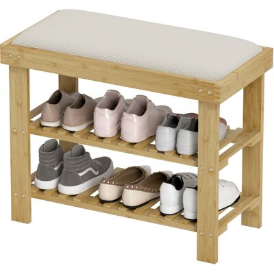 HOMCOM Banc à chaussures en bambou, étagère à chaussures à 3 niveaux, style scandinave, 60 x 29 x 49 cm, crème et bois naturel - Publicité HOMCOM Banc à chaussures en bambou, étagère à chaussures à 3 niveaux, style scandinave, 60 x 29 x 49 cm, crème et bois naturel - Publicité