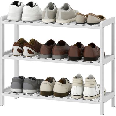 HOMCOM Étagère à chaussures, porte-chaussures 3 niveaux, étagères à lattes, en bois de pin, 70 x 26 x 57,5 cm, blanc - Publicité HOMCOM Étagère à chaussures, porte-chaussures 3 niveaux, étagères à lattes, en bois de pin, 70 x 26 x 57,5 cm, blanc - Publicité