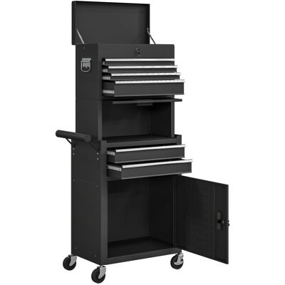 HOMCOM Servante d'atelier en acier verrouillable, chariot à outils sur roulettes 3 en 1 avec 6 tiroirs et panneau perforé, noir - Publicité HOMCOM Servante d'atelier en acier verrouillable, chariot à outils sur roulettes 3 en 1 avec 6 tiroirs et panneau perforé, noir - Publicité