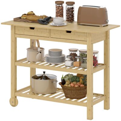 HOMCOM Desserte de cuisine à roulettes en bambou, chariot de cuisine avec 2 tiroirs, 2 étagères, 100 x 43 x 75 cm, bois naturel - Publicité HOMCOM Desserte de cuisine à roulettes en bambou, chariot de cuisine avec 2 tiroirs, 2 étagères, 100 x 43 x 75 cm, bois naturel - Publicité
