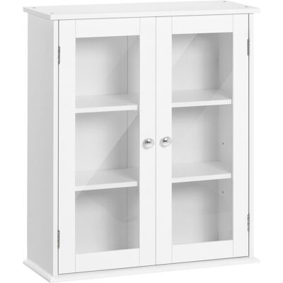 kleankin Armoire murale de salle de bain, meuble haut salle de bains avec 2 portes en verre, étagère réglable, 55x20x65cm, blanc - Publicité kleankin Armoire murale de salle de bain, meuble haut salle de bains avec 2 portes en verre, étagère réglable, 55x20x65cm, blanc - Publicité