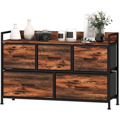 HOMCOM Commode, meuble de rangement avec 5 tiroirs en tissu pliables, plateau et cadre en acier, 98 x 29 x 63 cm, brun rustique - Publicité HOMCOM Commode, meuble de rangement avec 5 tiroirs en tissu pliables, plateau et cadre en acier, 98 x 29 x 63 cm, brun rustique - Publicité