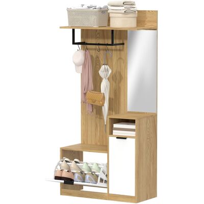 HOMCOM Meuble d'entrée 6 en 1, vestiaire d'entrée avec banc à chaussures rabattable, miroir, 80x37x168cm, chêne - Publicité HOMCOM Meuble d'entrée 6 en 1, vestiaire d'entrée avec banc à chaussures rabattable, miroir, 80x37x168cm, chêne - Publicité
