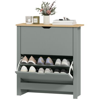 HOMCOM Meuble à chaussures 12 paires, armoire à chaussures étroite avec 2 tiroirs rabattables et étagères réglables, gris clair - Publicité HOMCOM Meuble à chaussures 12 paires, armoire à chaussures étroite avec 2 tiroirs rabattables et étagères réglables, gris clair - Publicité
