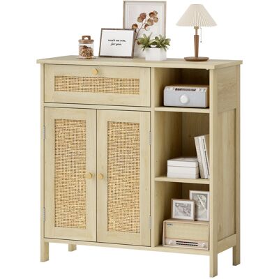 HOMCOM Buffet, meuble de rangement, 2 portes en rotin, tiroir, niches ouvertes, étagères réglables, 75x30x79,5cm, bois naturel - Publicité HOMCOM Buffet, meuble de rangement, 2 portes en rotin, tiroir, niches ouvertes, étagères réglables, 75x30x79,5cm, bois naturel - Publicité