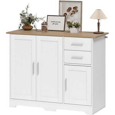 HOMCOM Buffet salon, meuble de rangement avec 2 tiroirs, 3 portes et étagère réglable, 100 x 40 x 78 cm, blanc et bois naturel - Publicité HOMCOM Buffet salon, meuble de rangement avec 2 tiroirs, 3 portes et étagère réglable, 100 x 40 x 78 cm, blanc et bois naturel - Publicité