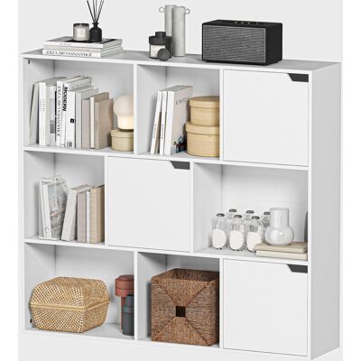 HOMCOM Bibliothèque étagère de rangement 9 cubes avec 3 portes et 6 compartiments ouverts, 106 x 24 x 95 cm, blanc - Publicité HOMCOM Bibliothèque étagère de rangement 9 cubes avec 3 portes et 6 compartiments ouverts, 106 x 24 x 95 cm, blanc - Publicité