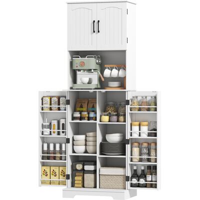 HOMCOM Buffet haut cuisine armoire de cuisine, 4 portes plan de travail 8 porte-épices étagères réglables 60x40x181,5cm blanc - Publicité HOMCOM Buffet haut cuisine armoire de cuisine, 4 portes plan de travail 8 porte-épices étagères réglables 60x40x181,5cm blanc - Publicité