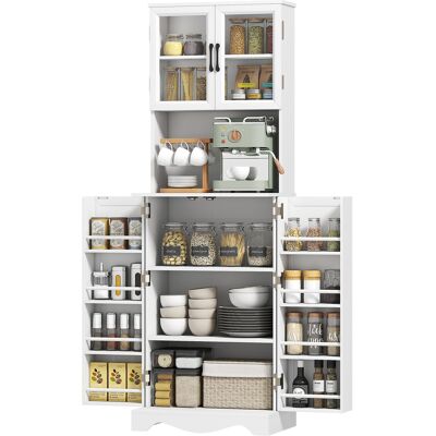 HOMCOM Buffet haut cuisine armoire de cuisine 4 portes 8 porte-épices plan de travail étagère réglable 60x39,5x179,6cm blanc - Publicité HOMCOM Buffet haut cuisine armoire de cuisine 4 portes 8 porte-épices plan de travail étagère réglable 60x39,5x179,6cm blanc - Publicité
