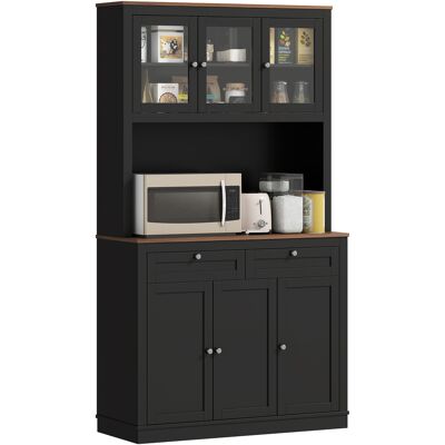 HOMCOM Buffet haut cuisine, armoire de cuisine, 6 portes, 2 tiroirs, plan de travail, étagères réglables, 100x40x180cm, noir - Publicité HOMCOM Buffet haut cuisine, armoire de cuisine, 6 portes, 2 tiroirs, plan de travail, étagères réglables, 100x40x180cm, noir - Publicité