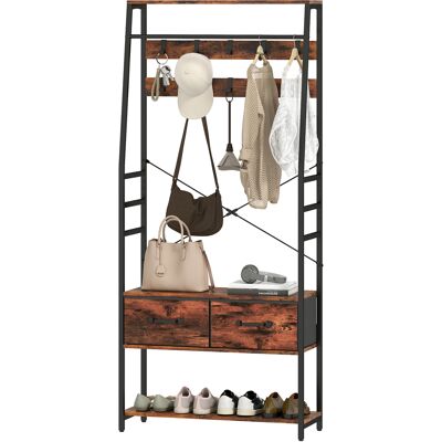 HOMCOM Meuble d'entrée 6 en 1 portemanteau tringle à vêtements étagère 2 tiroirs 10 crochet 80 x 30 x 180 cm brun rustique - Publicité HOMCOM Meuble d'entrée 6 en 1 portemanteau tringle à vêtements étagère 2 tiroirs 10 crochet 80 x 30 x 180 cm brun rustique - Publicité