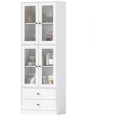 HOMCOM Buffet haut cuisine, armoire de cuisine avec portes vitrées, tiroirs et étagères réglables, 59x30x170cm, blanc brillant - Publicité HOMCOM Buffet haut cuisine, armoire de cuisine avec portes vitrées, tiroirs et étagères réglables, 59x30x170cm, blanc brillant - Publicité