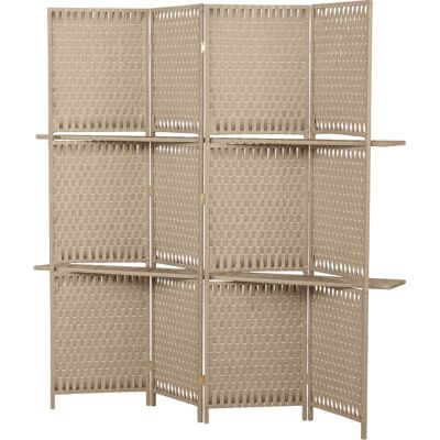 HOMCOM Séparateur de pièces 4 panneaux 2 étagères pliables naturel paille - Publicité HOMCOM Séparateur de pièces 4 panneaux 2 étagères pliables naturel paille - Publicité