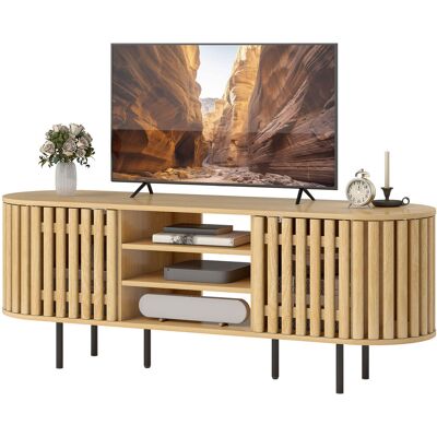 HOMCOM Meuble TV, meuble télé pour téléviseur 60 pouces, 2 portes à lattes, 140x40x52cm, bois naturel - Publicité HOMCOM Meuble TV, meuble télé pour téléviseur 60 pouces, 2 portes à lattes, 140x40x52cm, bois naturel - Publicité