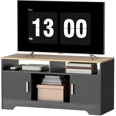 HOMCOM Meuble TV banc TV en bois avec 2 niches 2 armoires à porte une armoire ouverte 105 x 40 x 52 cm effet bois noir - Publicité HOMCOM Meuble TV banc TV en bois avec 2 niches 2 armoires à porte une armoire ouverte 105 x 40 x 52 cm effet bois noir - Publicité
