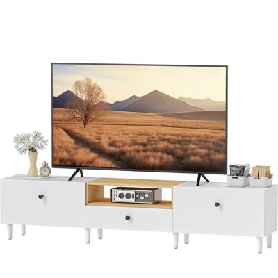 HOMCOM Meuble TV, meuble télé pour téléviseur jusqu'à 90 pouces avec 2 portes rabattables, tiroir, 200 x 35 x 45 cm, blanc - Publicité HOMCOM Meuble TV, meuble télé pour téléviseur jusqu'à 90 pouces avec 2 portes rabattables, tiroir, 200 x 35 x 45 cm, blanc - Publicité