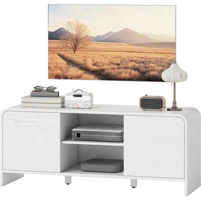 HOMCOM Meuble TV meuble télé pour téléviseur jusqu'à 55 pouces 2 portes 2 compartiments étagère réglable 110x35x45cm blanc - Publicité HOMCOM Meuble TV meuble télé pour téléviseur jusqu'à 55 pouces 2 portes 2 compartiments étagère réglable 110x35x45cm blanc - Publicité