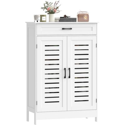 HOMCOM Meuble à chaussures 20 paires, armoire à chaussures avec 2 portes persiennes, tiroir et étagères réglables, blanc - Publicité HOMCOM Meuble à chaussures 20 paires, armoire à chaussures avec 2 portes persiennes, tiroir et étagères réglables, blanc - Publicité