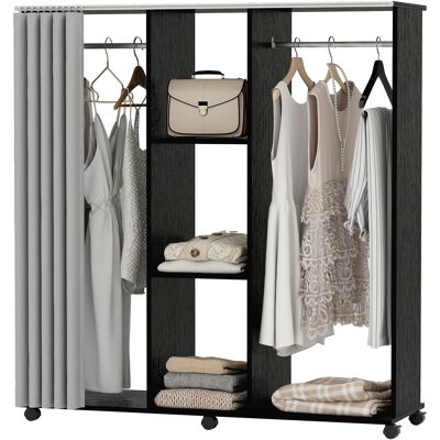 HOMCOM Armoire penderie Meuble de Rangement Mobile 6 roulettes 120L x 40l x 128H cm en bois Noir - Publicité HOMCOM Armoire penderie Meuble de Rangement Mobile 6 roulettes 120L x 40l x 128H cm en bois Noir - Publicité