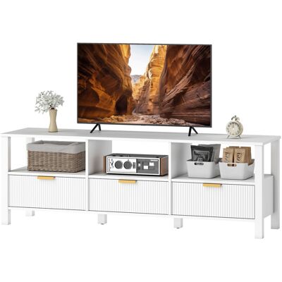 HOMCOM Meuble TV 152 cm, meuble télé pour téléviseur 65 pouces avec 3 tiroirs et 3 étagères ouvertes, 152x39,5x50cm, blanc - Publicité HOMCOM Meuble TV 152 cm, meuble télé pour téléviseur 65 pouces avec 3 tiroirs et 3 étagères ouvertes, 152x39,5x50cm, blanc - Publicité