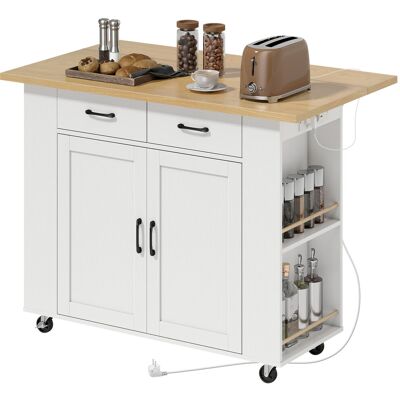 HOMCOM Îlot de Cuisine avec Station de Charge, Chariot de Cuisine à Roulettes avec Plan de Travail Rabattable, 2 Tiroirs, Blanc - Publicité HOMCOM Îlot de Cuisine avec Station de Charge, Chariot de Cuisine à Roulettes avec Plan de Travail Rabattable, 2 Tiroirs, Blanc - Publicité