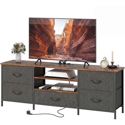 HOMCOM Meuble TV 140 cm, meuble télé 65 pouces, station de charge, 5 tiroirs en tissu, étagères ouvertes, 140x30x50cm, marron - Publicité HOMCOM Meuble TV 140 cm, meuble télé 65 pouces, station de charge, 5 tiroirs en tissu, étagères ouvertes, 140x30x50cm, marron - Publicité