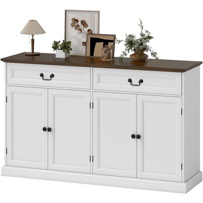 HOMCOM Buffet salon, meuble de rangement avec 4 portes, 2 tiroirs silencieux, étagères réglables, 140x40x85cm, blanc et marron - Publicité HOMCOM Buffet salon, meuble de rangement avec 4 portes, 2 tiroirs silencieux, étagères réglables, 140x40x85cm, blanc et marron - Publicité