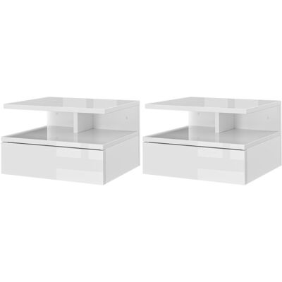 HOMCOM Lot de 2 tables de chevet murales tables de nuit tiroir coulissant, niche, plateau, 35 x 32 x 22,5 cm blanc - Publicité HOMCOM Lot de 2 tables de chevet murales tables de nuit tiroir coulissant, niche, plateau, 35 x 32 x 22,5 cm blanc - Publicité
