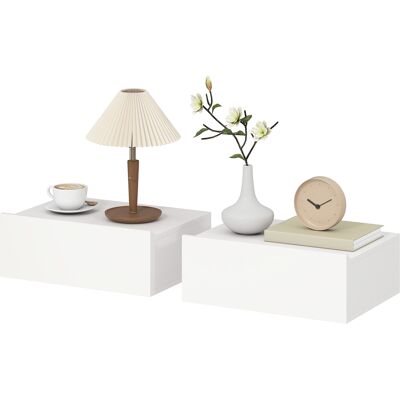 HOMCOM Lot de 2 tables de chevet murales, tables de nuit suspendues avec tiroir coulissant, 40 x 30 x 15 cm, blanc - Publicité HOMCOM Lot de 2 tables de chevet murales, tables de nuit suspendues avec tiroir coulissant, 40 x 30 x 15 cm, blanc - Publicité